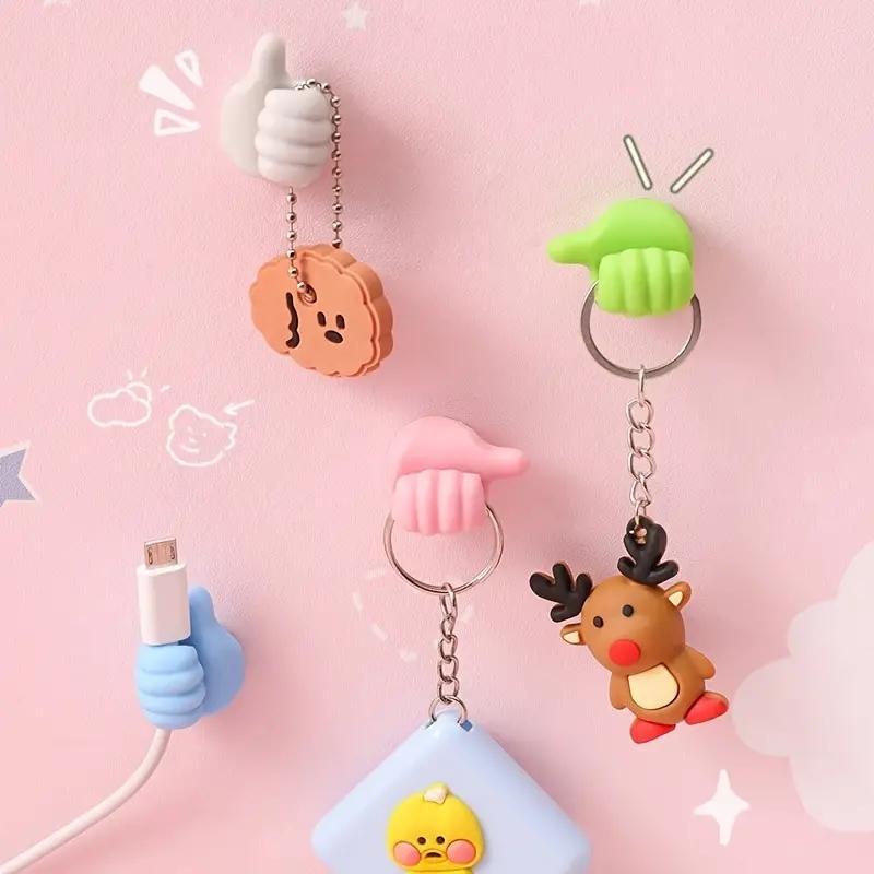 10pcs Random Color Thumb-up Design Data Cable Holder, Thumb Hook Headphones Cable Clip, Nails-Free Finger Adhesive Car Charger Cable Clips