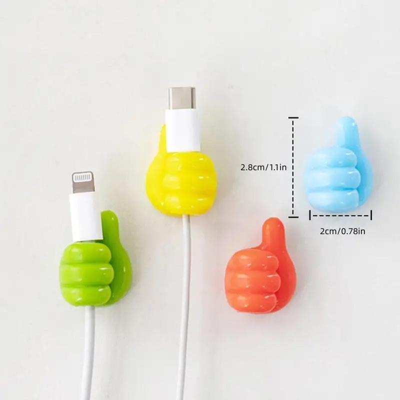 10pcs Random Color Thumb-up Design Data Cable Holder, Thumb Hook Headphones Cable Clip, Nails-Free Finger Adhesive Car Charger Cable Clips