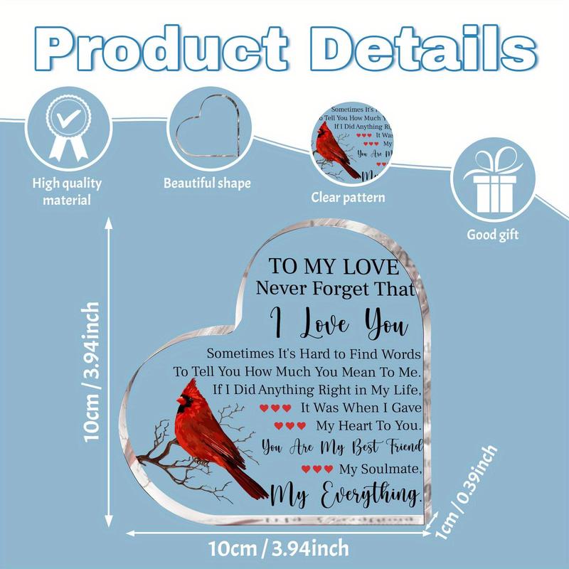 Heart Shaped Acrylic Plaque, Creative Bird Pattern Acrylic Ornament, Desktop Decoration for Home Office, Gift for Friends, Family, Pastor