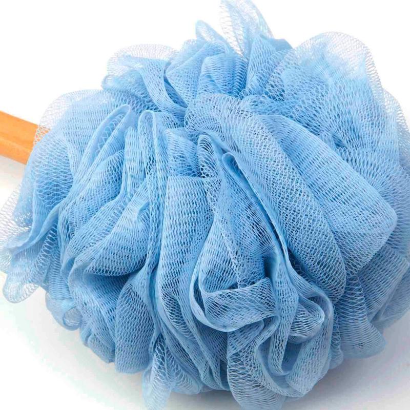 Loofah  Scrubber for Shower, Wooden Long Handle Bath Sponge Lufa Shower Brush, Soft Nylon Mesh  Cleaner Washer, Women & Men  Luffa Pouf on a Stick for  (Blue)