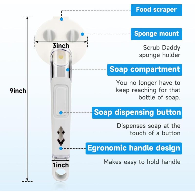 SmileSpongeDishWandSpongeHolderforScrubDaddySponge, SoapDispensingHandle, KitchenScratchFreeSpongeHandlewithFoodScraper( SpongeNotIncluded)