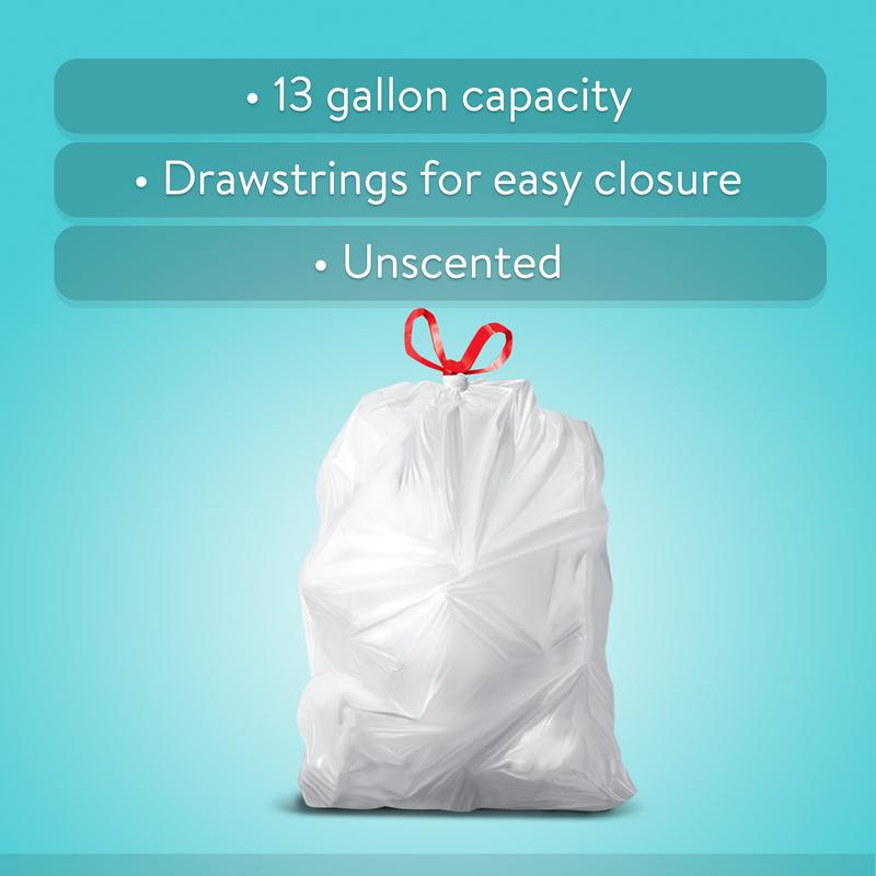 Durable 13-Gallon Drawstring Kitchen Trash Bags – Unscented, 40 Bags