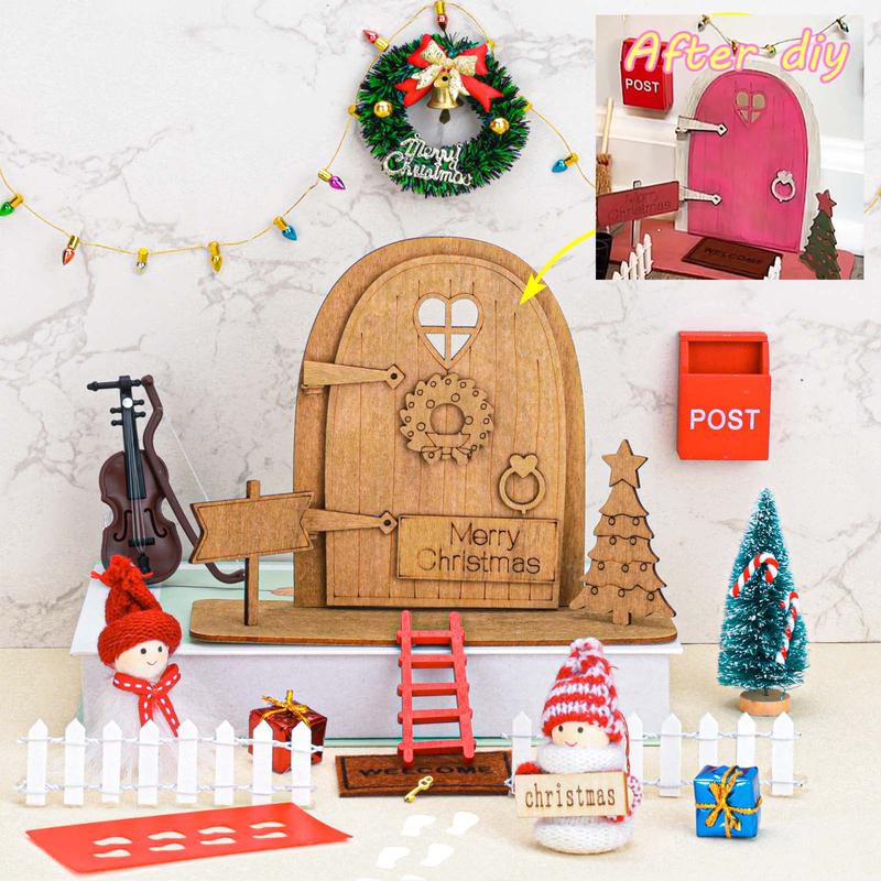 22 Pcs Christmas Elf Door Girl Fairy Doors Decorations Door Enchanted Fairy Doors Outdoor Xmas Decor for Child Xmas Accessories Fairy Tale