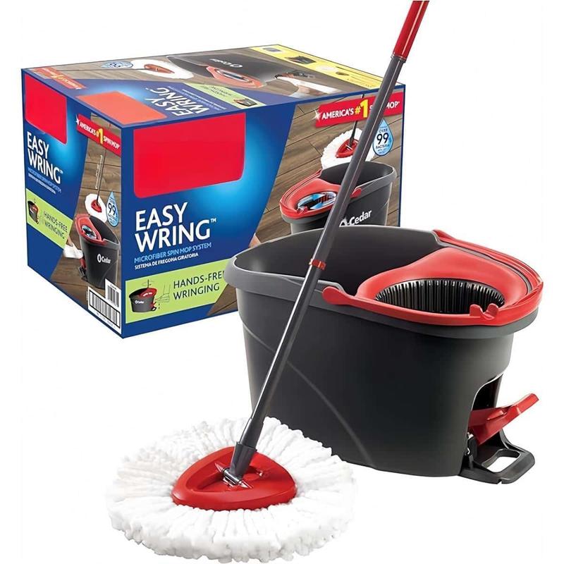 Superfiber Rotary mop, Bucket floor cleaning system, red, gray, standard Adjustable Mop EasyWring Spin