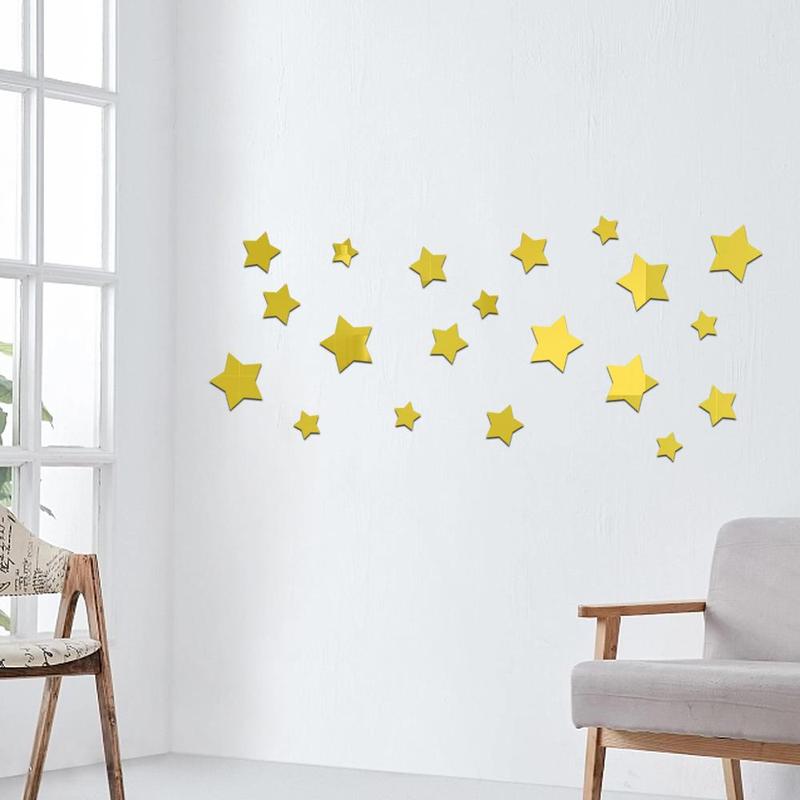 Star Shaped Acrylic Wall Sticker, 20pcs set Self-adhesive Mirror Wall Decal, Modern Wall Art For Home Office Living Room Bedroom