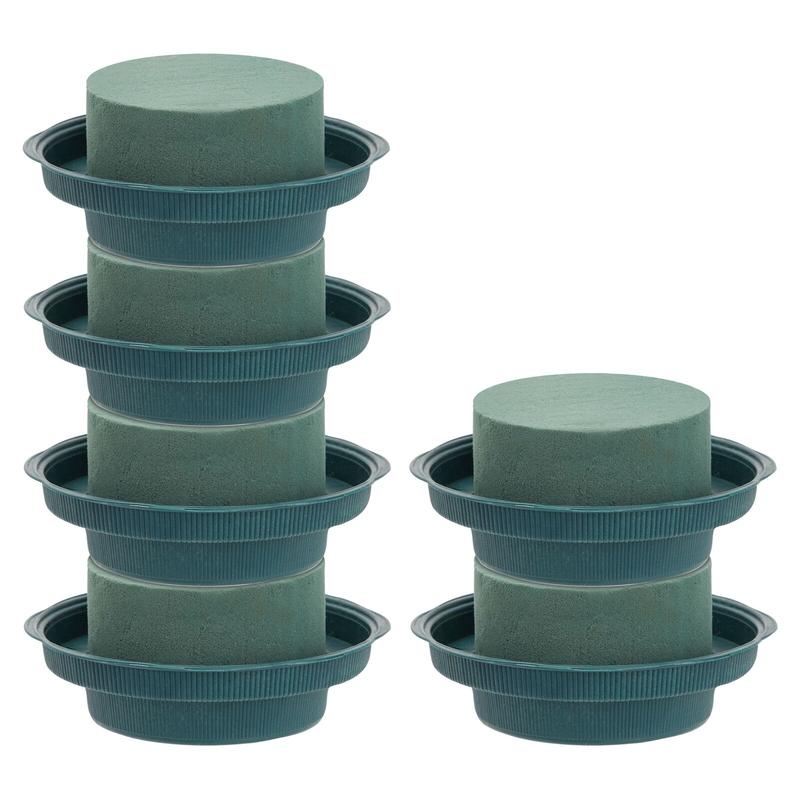 6 Pack Round Florist Foam with Bowls for Flower Arrangements, Green, 4.7 x 2 In