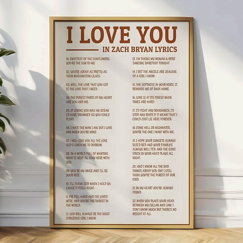 Retro I Love You In Lyrics Poster, ZB Wall Art, Gift for Bryan Poster, Aesthetic Print, Unframed Poster, Music Poster