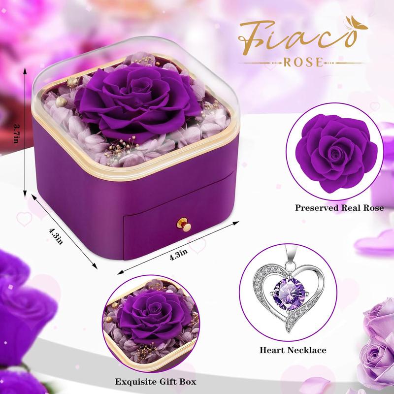 Gifts for Women Birthday Gifts Preserved Real Purple Rose with Necklace Eternal Roses Forever Flowers Rose Gifts for Mom Wife Sister Grandma