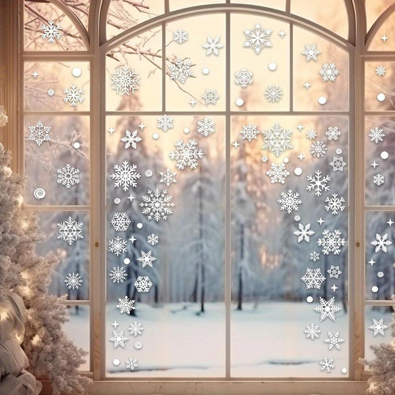 Snowflake Pattern Window Sticker, 137pcs set Christmas Themed Door Decals, Winter Decorative Sticker for Home Party Festival