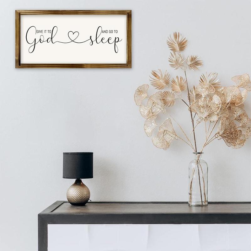 God & Sleep Letter Pattern Wooden Sign, 1 Count Framed Art Painting, Wall Hanging Decor for Home Living Room Bedroom