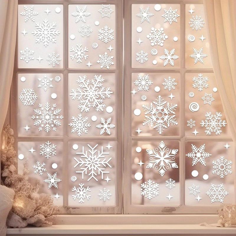 Snowflake Pattern Window Sticker, 137pcs set Christmas Themed Door Decals, Winter Decorative Sticker for Home Party Festival