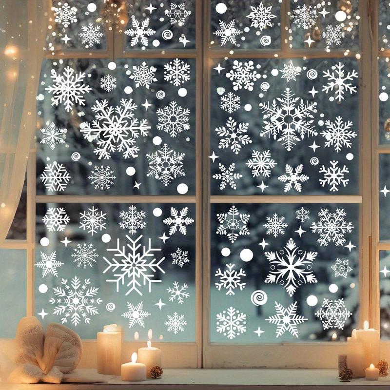 Snowflake Pattern Window Sticker, 137pcs set Christmas Themed Door Decals, Winter Decorative Sticker for Home Party Festival