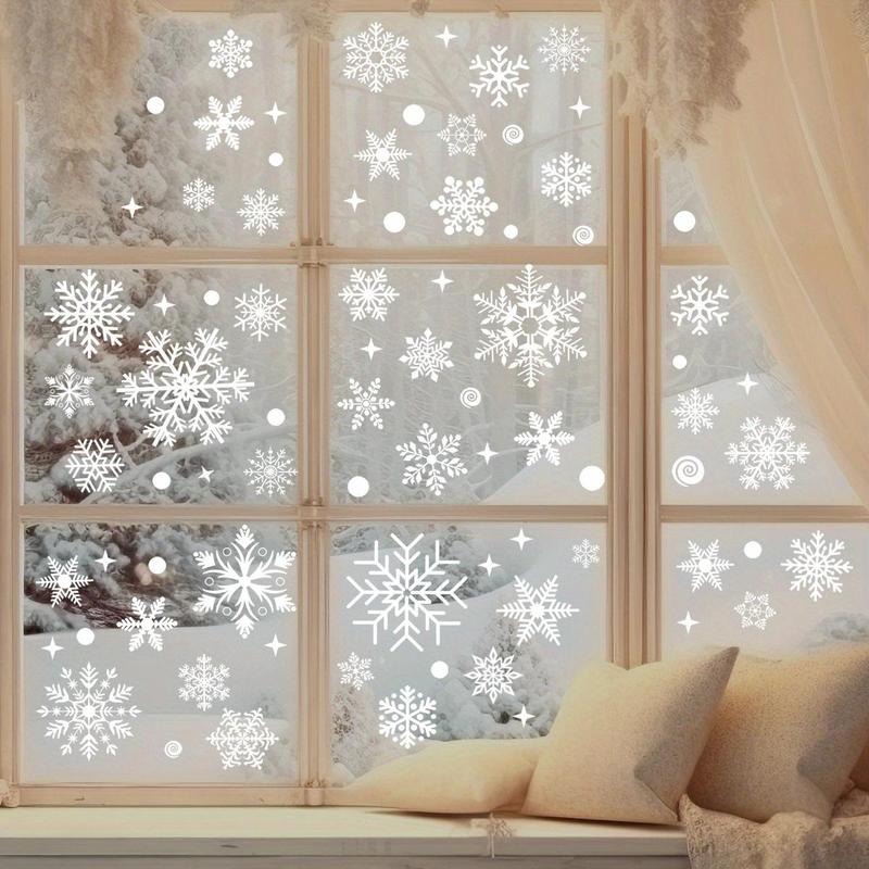 Snowflake Pattern Window Sticker, 137pcs set Christmas Themed Door Decals, Winter Decorative Sticker for Home Party Festival