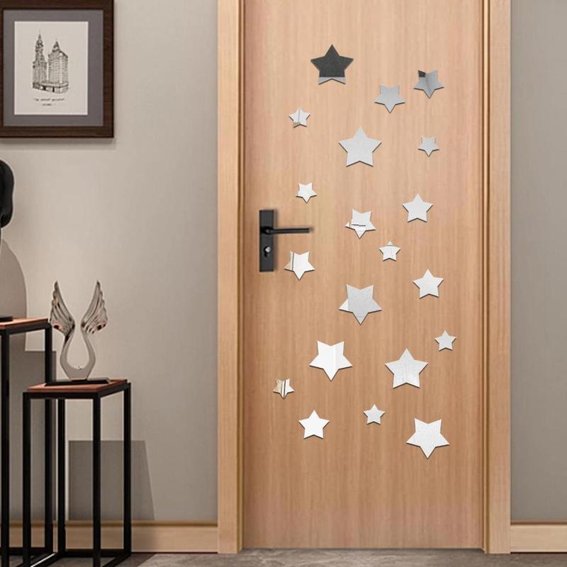 Star Shaped Acrylic Wall Sticker, 20pcs set Self-adhesive Mirror Wall Decal, Modern Wall Art For Home Office Living Room Bedroom