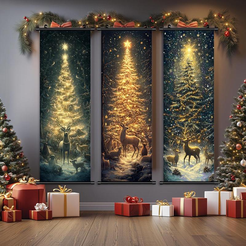 Christmas Themed Wall Hanging Banner, 3 4 Counts set Creative Christmas Decorating Party Wall Decor, Wall Art for Home Living Room Bedroom Decor