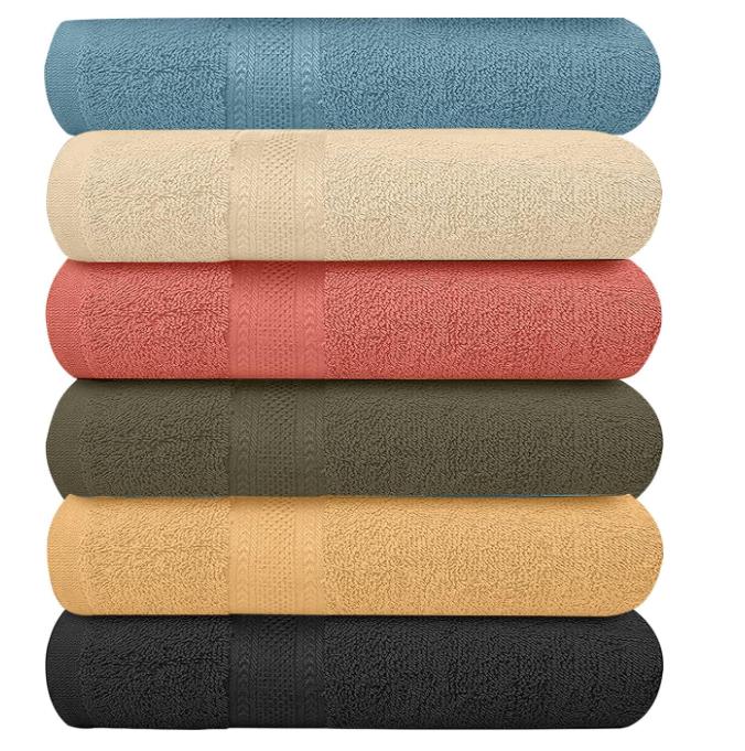 Extra-Absorbent 6-Pack Bath Towels - 100% Cotton - 27in x 54in - Towels for Bathroom