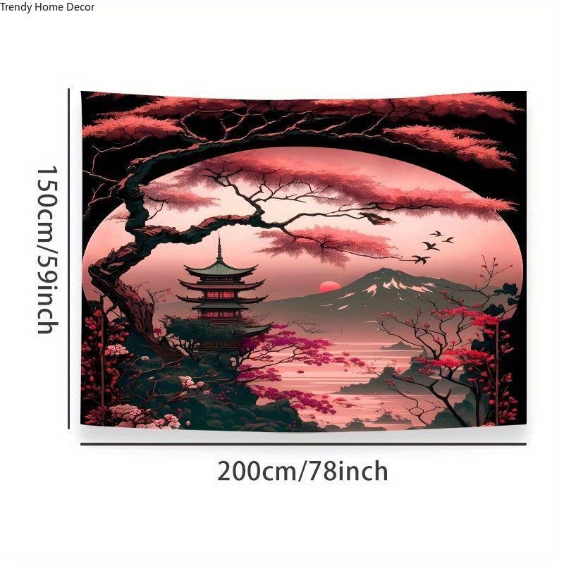 Christmas 2024 Ornament - Vibrant Japanese-Style Red Mountain Lake Tapestry - Premium Polyester Wall Hanging for Living Room, Bedroom, Dorm Decor - Easy Installation, Free Package, Perfect Gift for Friends, Boyfriend, Girlfriend