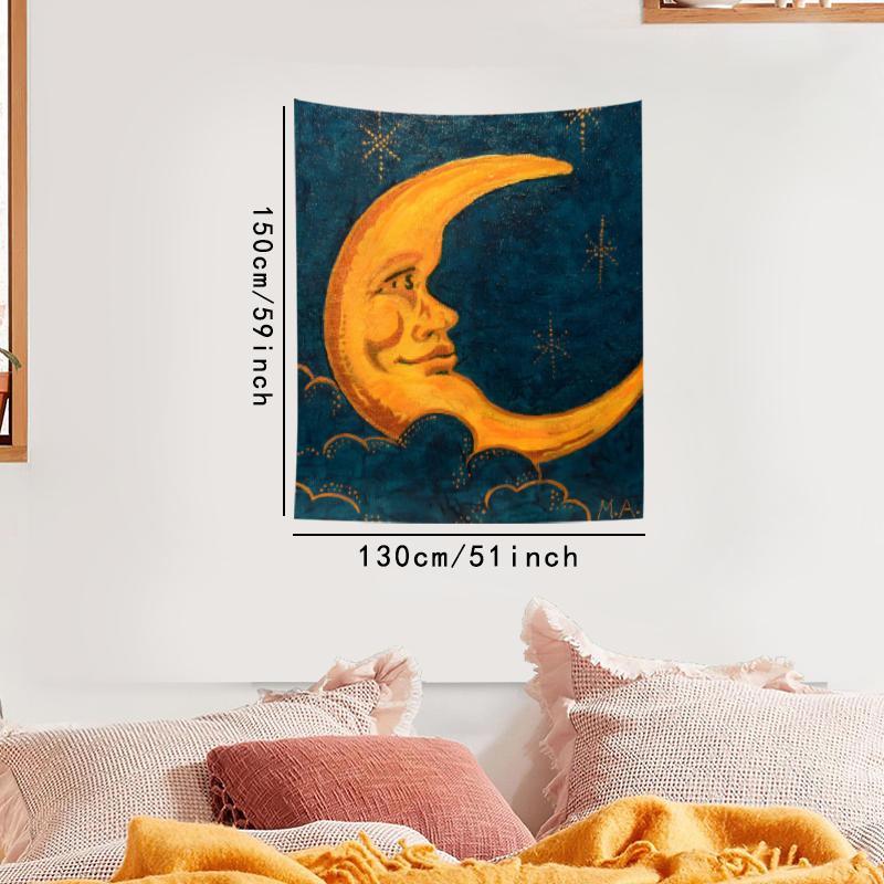 Vintage Crescent Moon Pattern Tapestry, 1 Count Aesthetic Wall Hanging Decor, Polyester Tapestry for Bedroom Home Office Decor, Home Accessories