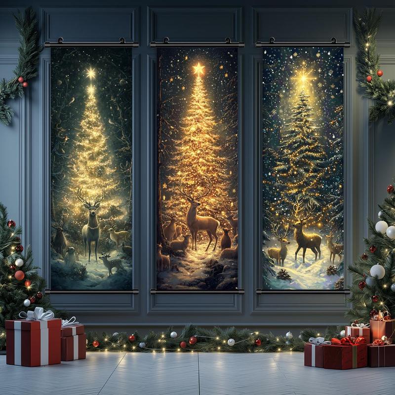 Christmas Themed Wall Hanging Banner, 3 4 Counts set Creative Christmas Decorating Party Wall Decor, Wall Art for Home Living Room Bedroom Decor