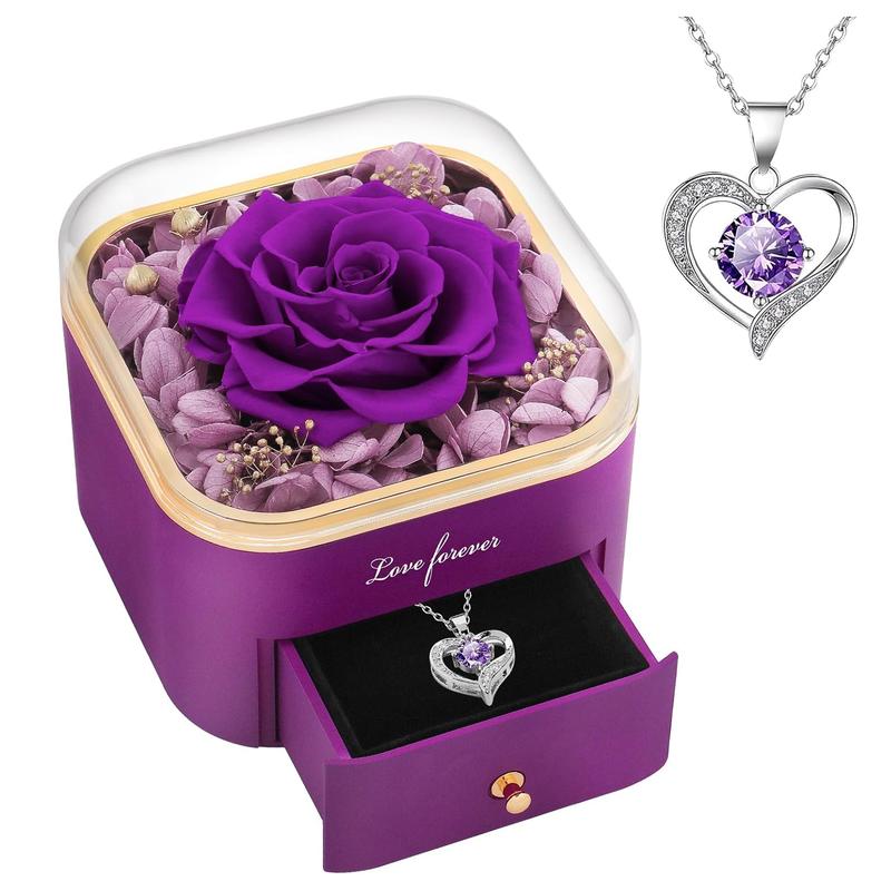 Gifts for Women Birthday Gifts Preserved Real Purple Rose with Necklace Eternal Roses Forever Flowers Rose Gifts for Mom Wife Sister Grandma