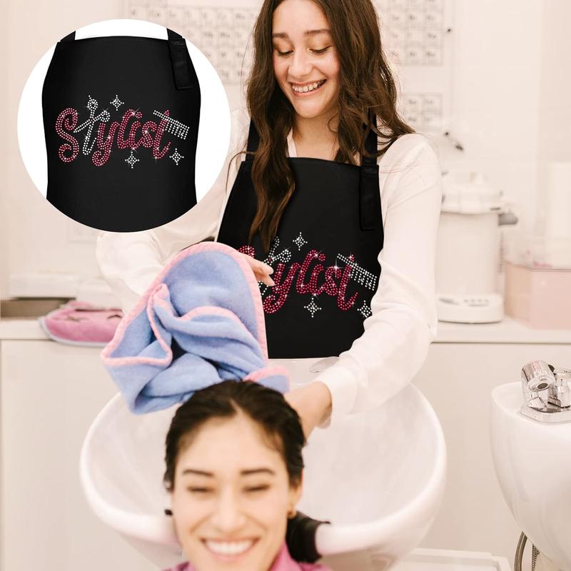 2 Pcs Hair Stylist Apron Hairstylist Salon Apron with Rhinestone Tools 3 Pockets Waterproof Hairdresser Barber Apron