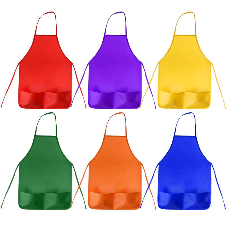 12 Pack 6 Color Kids Aprons Children Painting Aprons Kids Art Smocks with 2 Roomy pockets for Kitchen and Classroom (brushes not included)