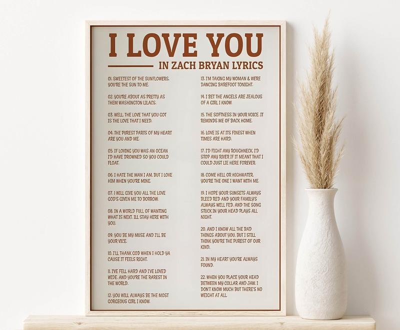 Retro I Love You In Lyrics Poster, ZB Wall Art, Gift for Bryan Poster, Aesthetic Print, Unframed Poster, Music Poster