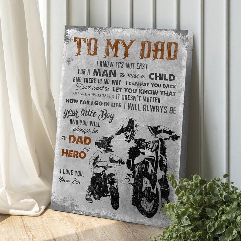 To My Dad From Son Motorcycle Sign , Father Day Gift Wall Sign , Gift For Dads , Inspirational Dad Decor , Custom Motorcycle Poster