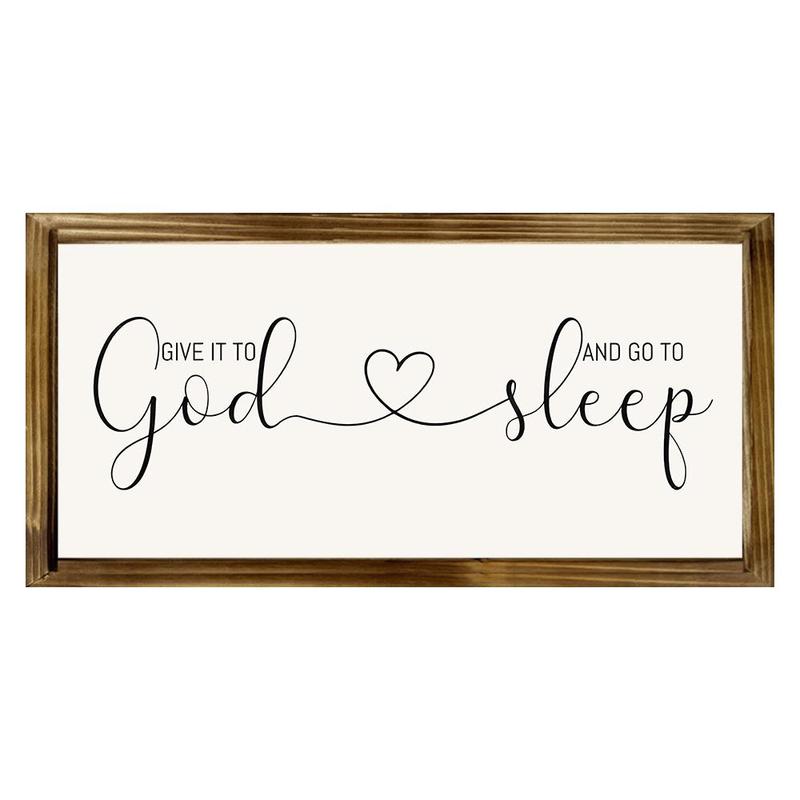 God & Sleep Letter Pattern Wooden Sign, 1 Count Framed Art Painting, Wall Hanging Decor for Home Living Room Bedroom