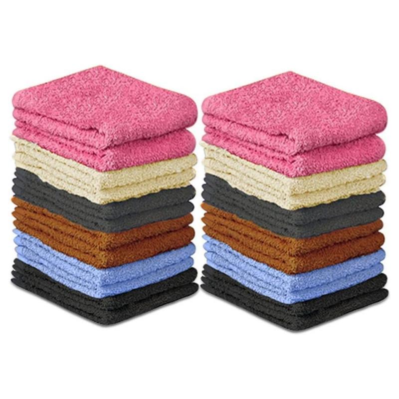 100% Cotton Wash Cloth Set, 24 Count Flannel Face Cloths, Highly Absorbent and Soft Feel Fingertip Towels, Highly Absorbent and Soft Feel Washcloths for Bathroom, Spa, Gym, and Face Towel Shower