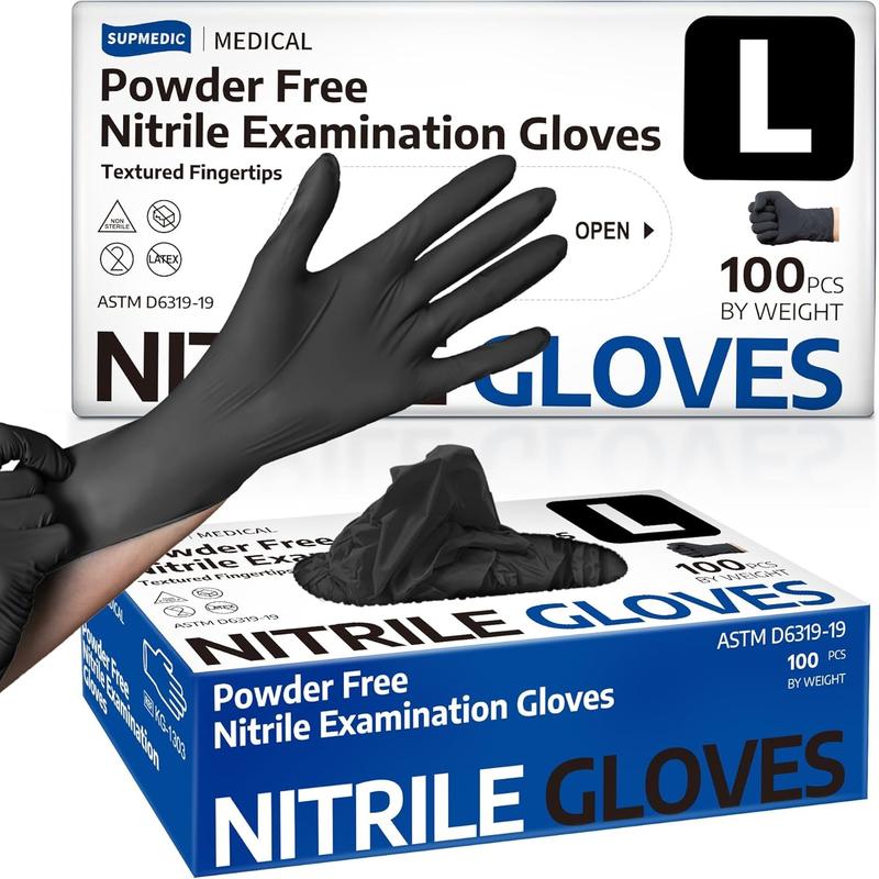 100 200PCS Black Nitrile Gloves - Powder-Free, Latex-Free, Disposable, Ideal for Home Kitchen Cleaning