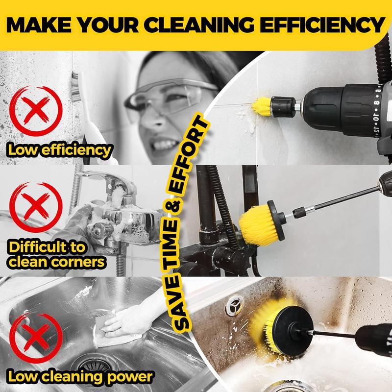 Power Scrubber Cleaning Brush Set - All Purpose Drill Scrub Brushes Kit for Grout, Floor, Tub, Shower, Tile, Bathroom Black