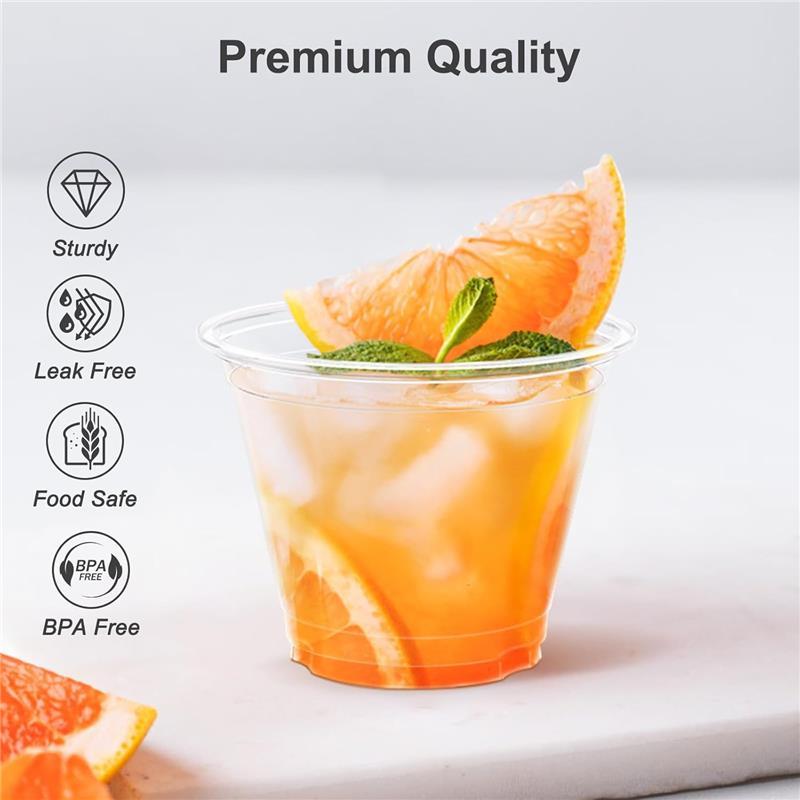 100 Pack 9 oz Clear Plastic Cups for Parties and Desserts - Sturdy & Food Safe Disposable Cups