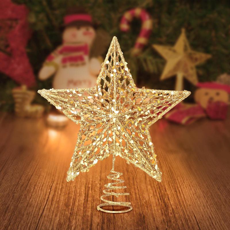 Glitter Star Shaped Christmas Tree Topper, 1 Count Exquisite Elegant Christmas Tree Topper Ornament, Festive & Party Supplies for Home Party Decoration