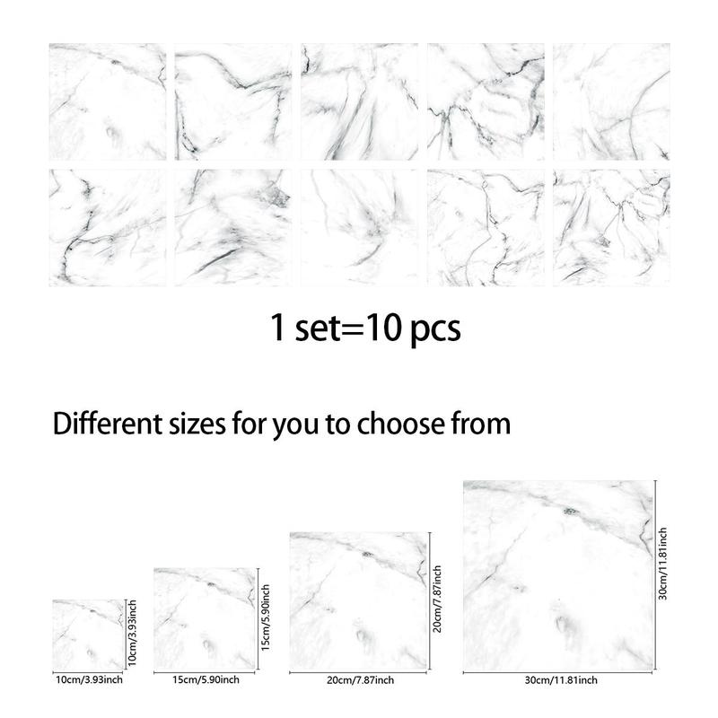 Marble Pattern Self-adhesive Tile Sticker, 10pcs set Removable PVC Tile Sticker, Wall Decoration Sticker for Kitchen Backsplash, Bathroom Vanity, Cabinet, Table