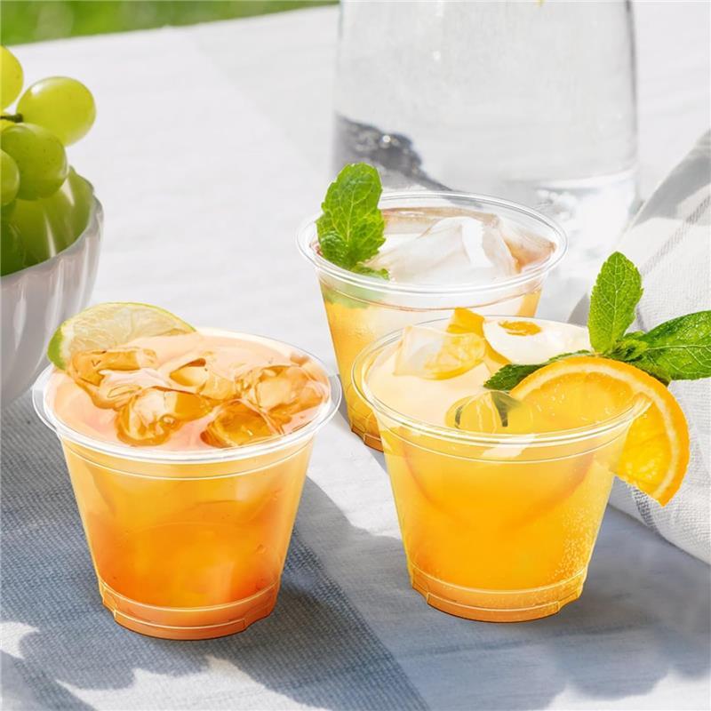 100 Pack 9 oz Clear Plastic Cups for Parties and Desserts - Sturdy & Food Safe Disposable Cups