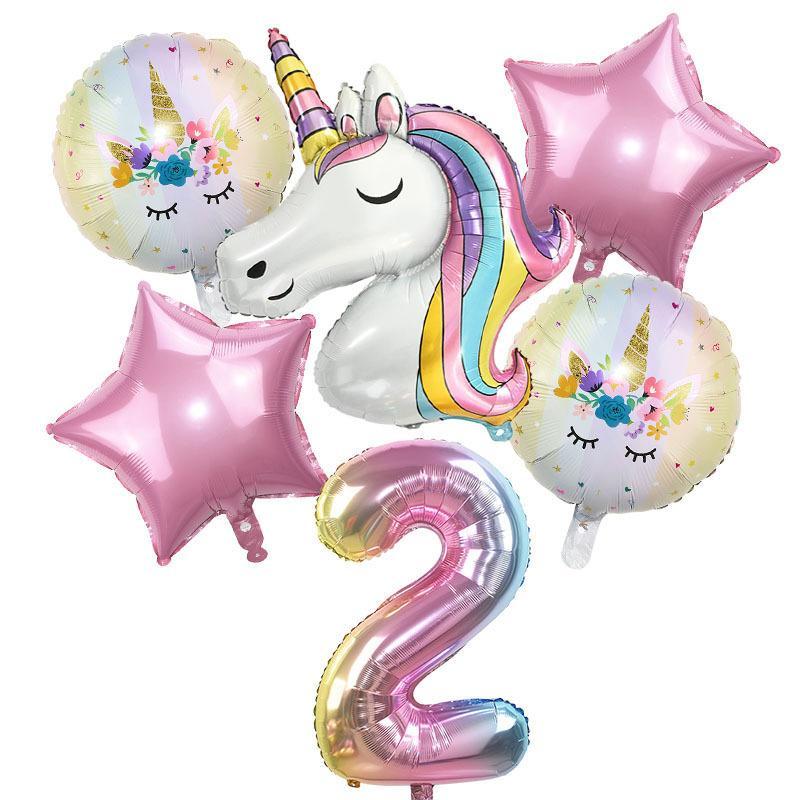 Unicorn Themed Balloon Kit, 6 Counts set Birthday Party Decoration Balloon, Number & Star Shaped Balloon, Party Decoration Supplies