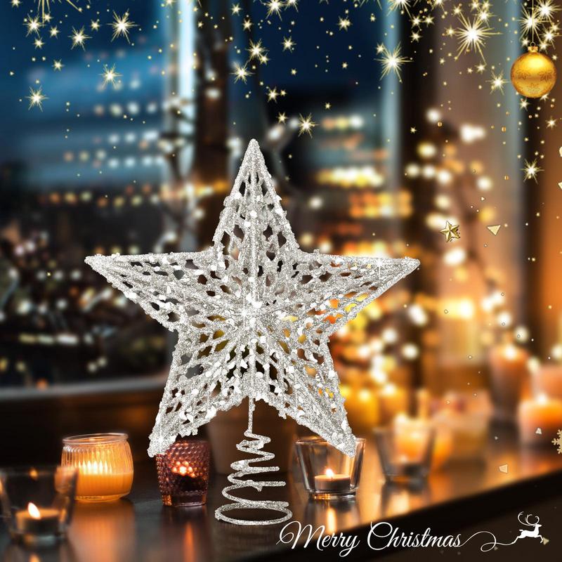 Glitter Star Shaped Christmas Tree Topper, 1 Count Exquisite Elegant Christmas Tree Topper Ornament, Festive & Party Supplies for Home Party Decoration