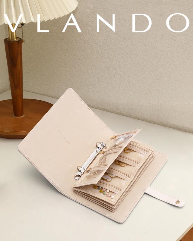 VLANDO Travel Jewelry Organizer, Foldable Jewelry Bags Jewelry Storage Book, Back to School Gifts for Girls Women, Ring Binder with Clear Zipper Velvet Pouch Bag for Traveling,Rings,Necklace,Earrings,Bracelets,Brooches