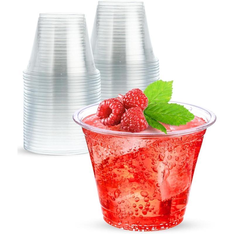 100 Pack 9 oz Clear Plastic Cups for Parties and Desserts - Sturdy & Food Safe Disposable Cups