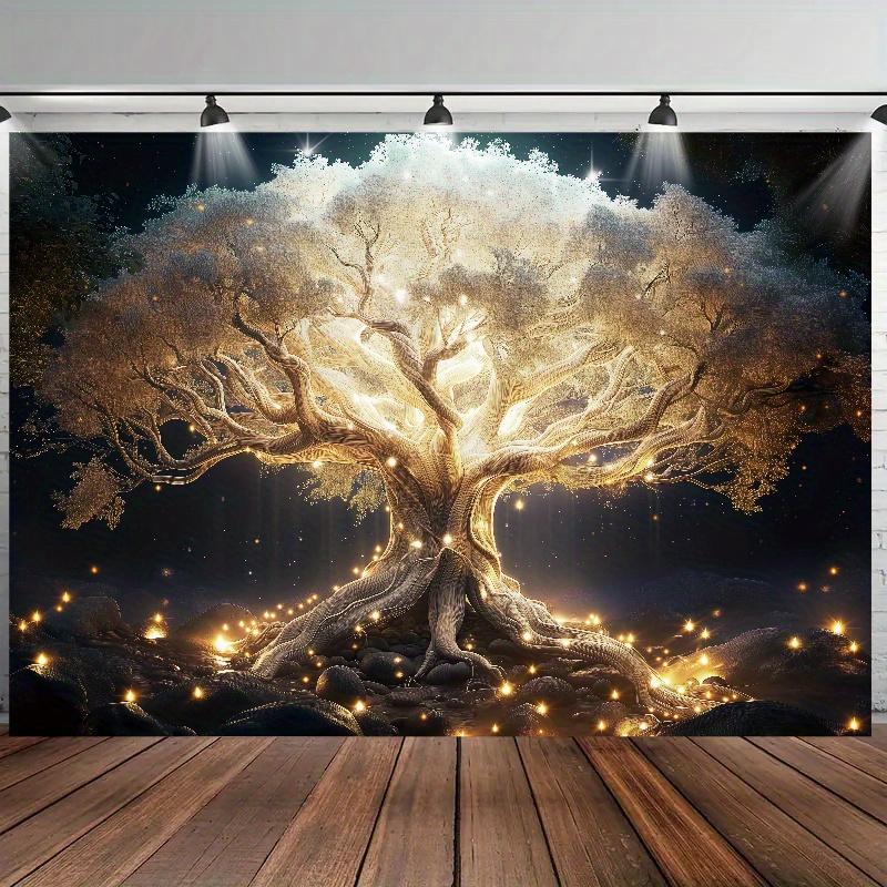 Luminous New Year's White Tree Of Life Tapestry,Forest Style Photo Studio Props,Yard Decoration,Wall Hanging Wall Decoration Room Decorative Table