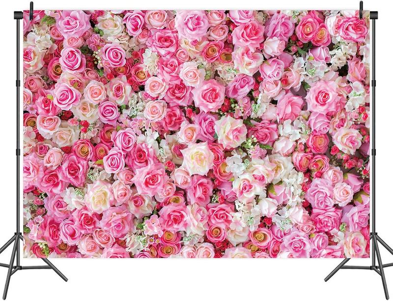 Pink Floral Backdrop Flower Wall Photography Background Mother's Day Decorations for Bridal Shower Wedding  Shower Birthday Cake Table Supplies Banner (7X5FT(82x59inch))