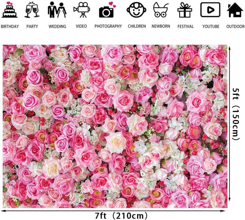 Pink Floral Backdrop Flower Wall Photography Background Mother's Day Decorations for Bridal Shower Wedding  Shower Birthday Cake Table Supplies Banner (7X5FT(82x59inch))