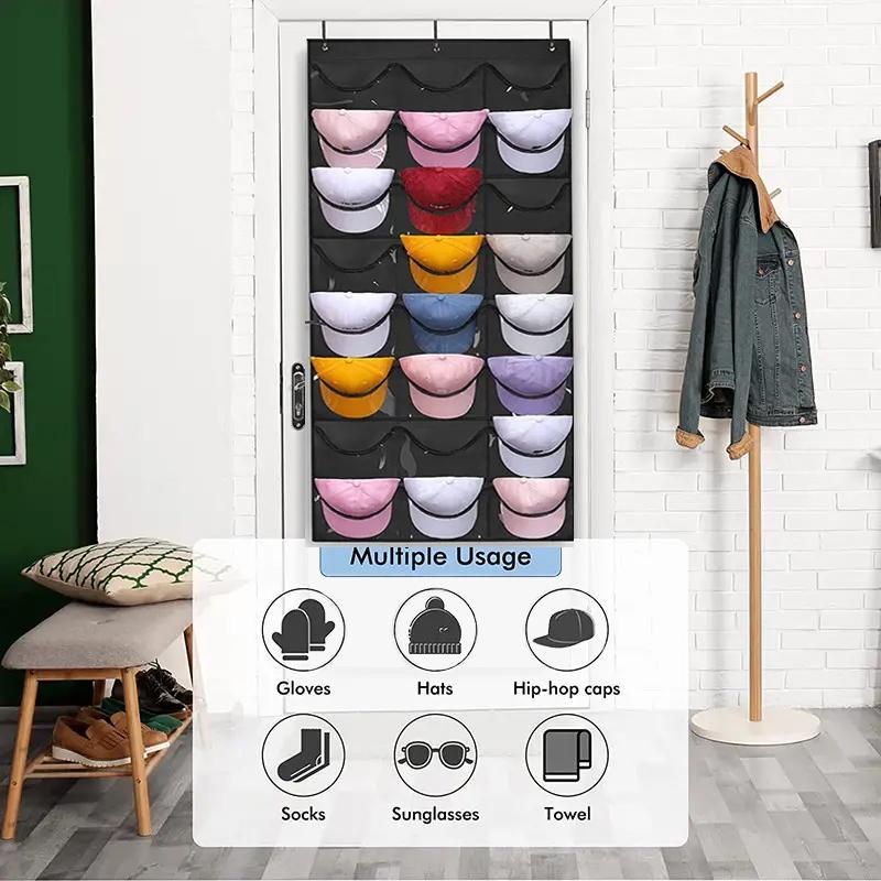 Hangable Hat Storage Organizer, 1 Count Punch Free Multi Grid Hat Organizer, Hanging Hat Storage Rack for Door & Wardrobe, Summer Essentials Home Organizer for Room, Bedroom Furniture Decorative Accessories