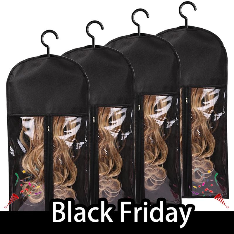 4PCS Wig Storage Bag With Hook Wig Storage Hanger Zipper Transparent Dustproof Wig Storage Bag, Hair Extension Holder Wig Bag Wig Storage For Multiple Wigs Holder Hair Extension Hanger Wig Tool Wigs Accessories For Salon & Home Use