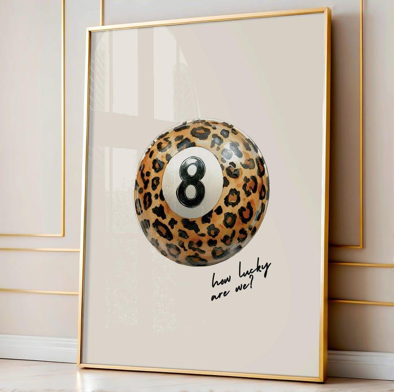 Leopard Print Set Of 3 Prints, Apartment Decor, College Dorm Decor, Cheetah Print, Preppy Room Decor, 8 Ball Print, Lucky You Poster