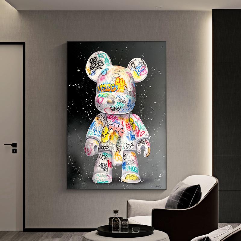 Cartoon Cute Beer Graffiti Canvas Painting Cartoon Character Pop Art Posters Street Wall Art Picture for Home Kawaii Room Decor Border Plastic Print Ornaments