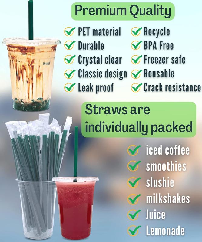 16 oz Clear Plastic Cups with Lids and STRAWS, Disposable Drinking Cups for Cold Drinks, Iced Coffee, Milkshakes, Smoothies, 25 Sets