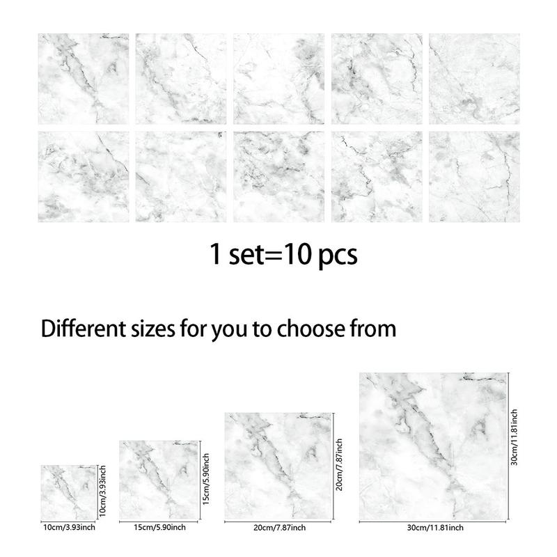 Marble Pattern Self-adhesive Tile Sticker, 10pcs set Removable PVC Tile Sticker, Wall Decoration Sticker for Kitchen Backsplash, Bathroom Vanity, Cabinet, Table