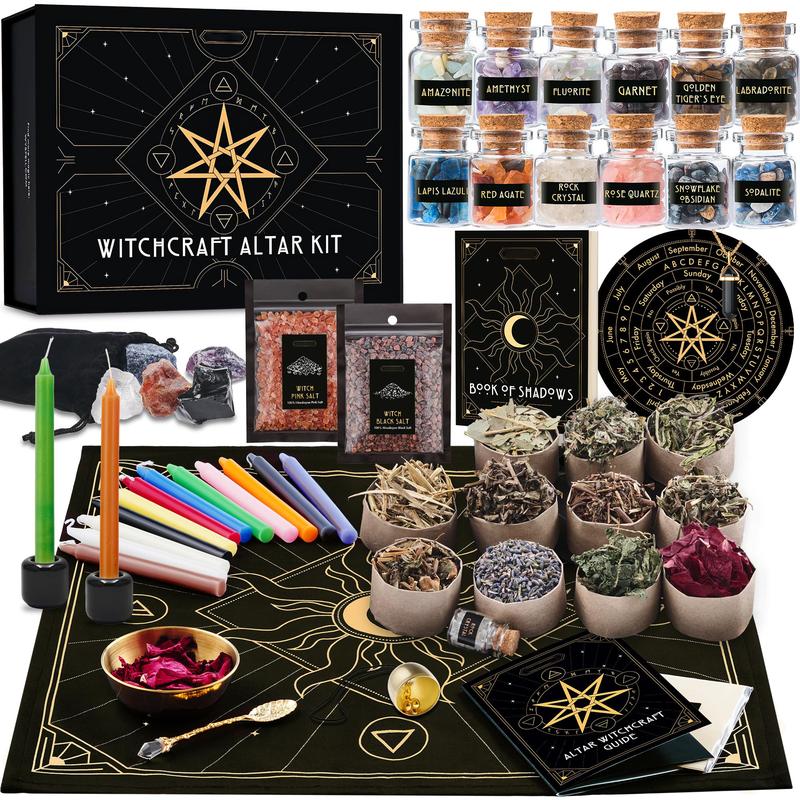 Witchcraft Supplies Witch Stuff Spell Kit 54 60 64PCS, Wiccan Supplies and Tools, Witchy Supplies Include Crystal Candle Amethyst Altar Bowl Witch Bell, Witch Gift Wiccan Starter Kit Altar Supplies Pagan Decor Christmas